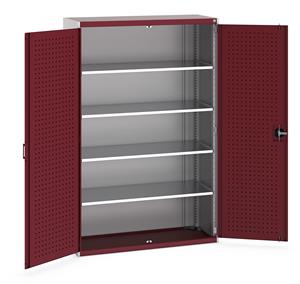 40014053.** Heavy Duty Bott cubio cupboard with perfo panel lined hinged doors. 1300mm wide x 525mm deep x 2000mm high with 4 x160kg capacity shelves....
